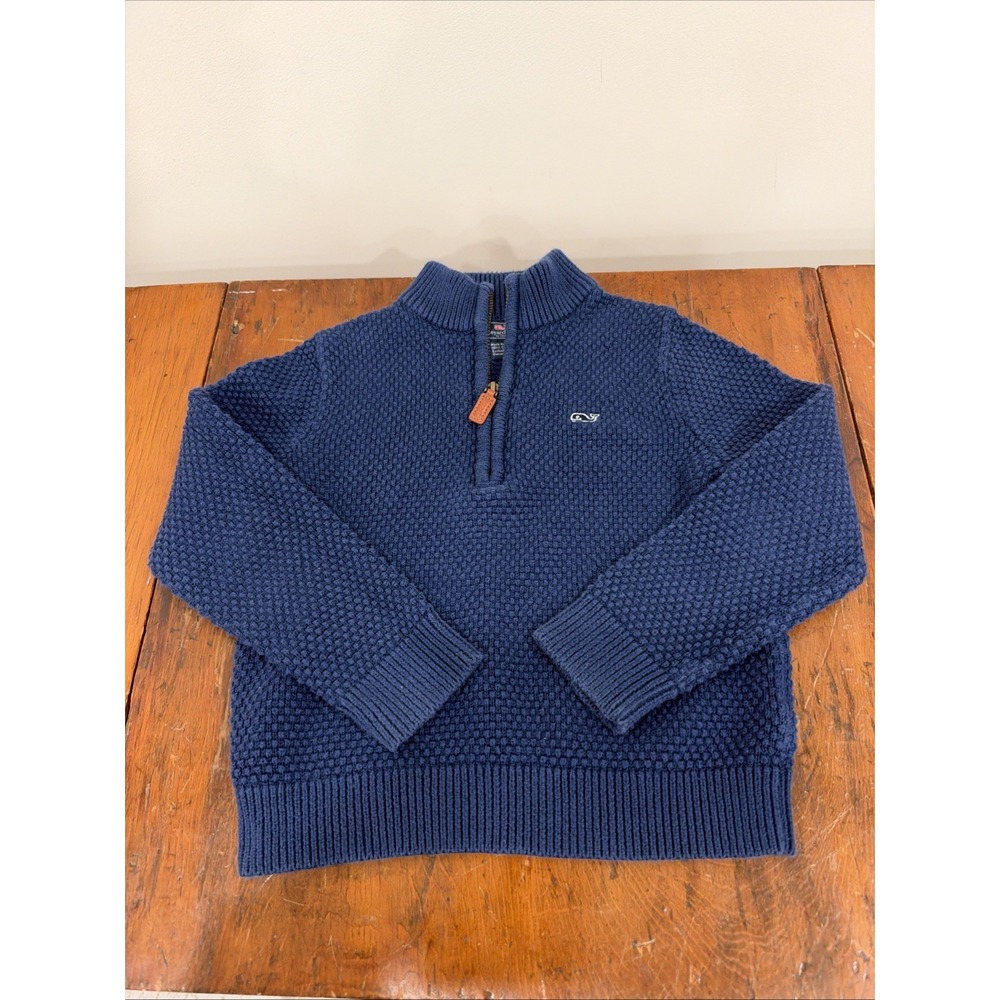 Vineyard Vines Kids Knit Sweater Size 5 Navy Quarter Zip Pullover Boys Preppy